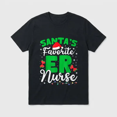 Santas Favorite ER Nurse Christmas Xmas T-Shirt – Classic T-Shirt in Black