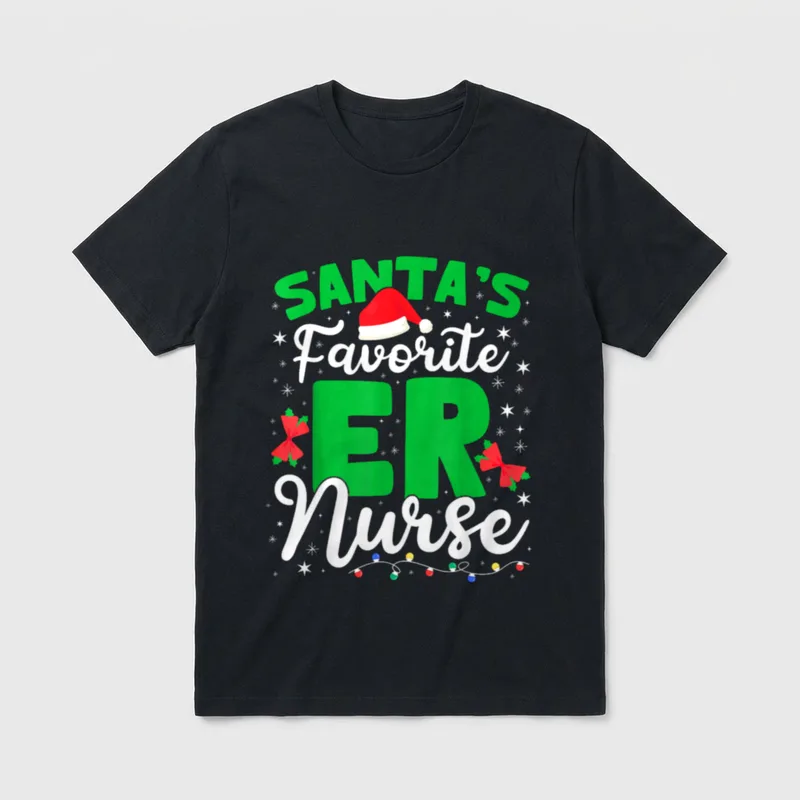 Santas Favorite ER Nurse Christmas Xmas T-Shirt – Classic T-Shirt in Black
