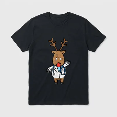 Reindeer Doctor Nurse Stethoscope Medical Christmas T-Shirt – Classic T-Shirt in Black