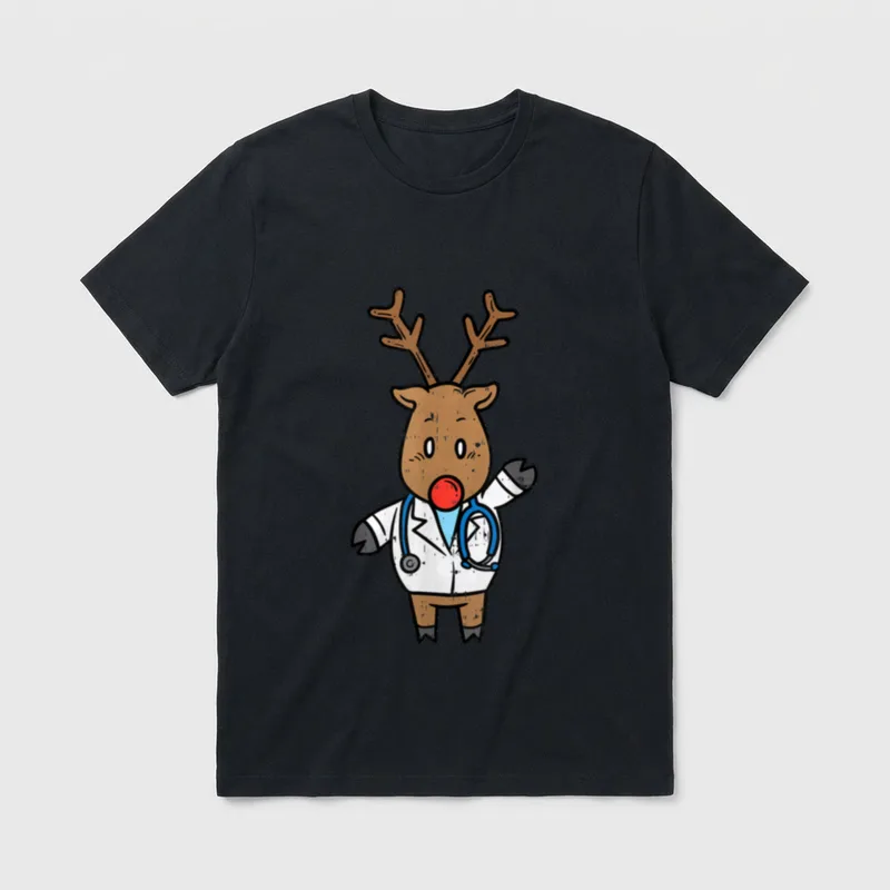 Reindeer Doctor Nurse Stethoscope Medical Christmas T-Shirt – Classic T-Shirt in Black