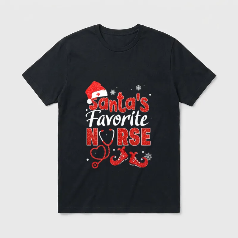 Santa Favorite Nurse Christmas Pajamas Xmas T-Shirt – Classic T-Shirt in Black