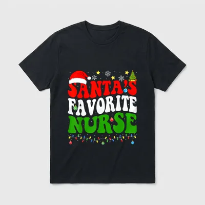 Santa's Favorite Nurse Christmas Nursing RN T-Shirt – Classic T-Shirt in Black