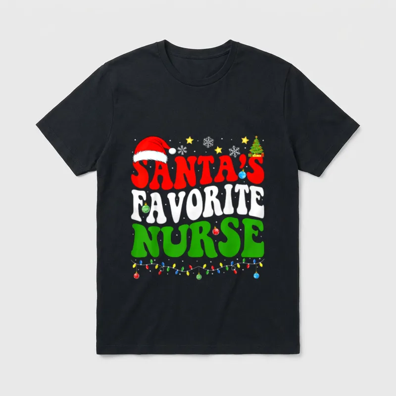 Santa's Favorite Nurse Christmas Nursing RN T-Shirt – Classic T-Shirt in Black