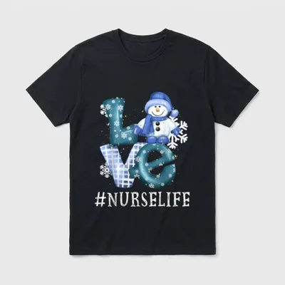 Nurse Love Snowman Xmas Funny Winter T-Shirt – Classic T-Shirt in Black
