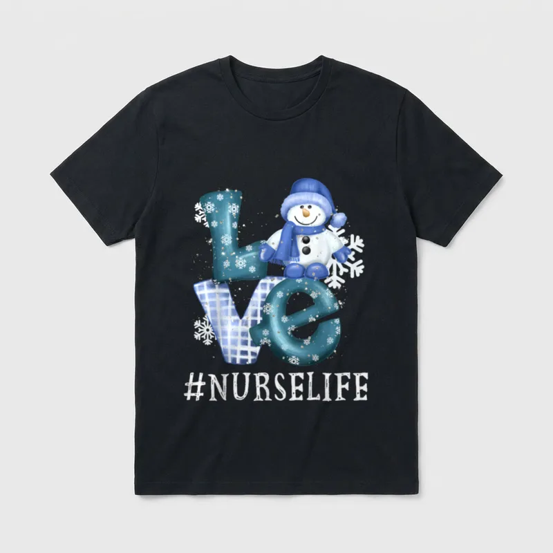 Nurse Love Snowman Xmas Funny Winter T-Shirt – Classic T-Shirt in Black