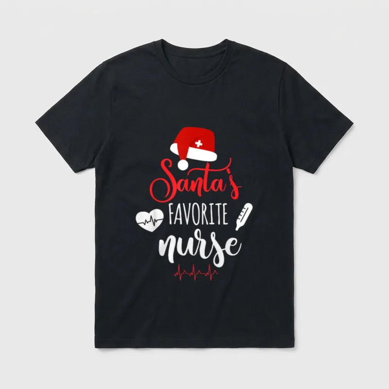 Nurse Christmas Santa's Favorite Xmas Scrub T-Shirt – Classic T-Shirt in Black