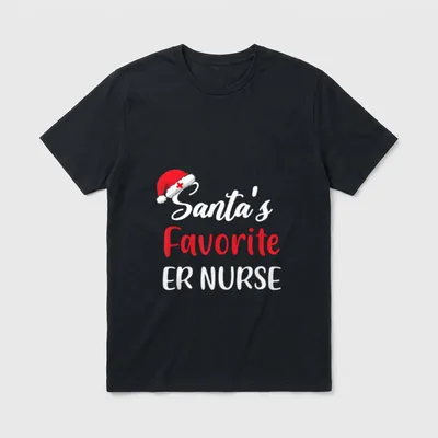 Santas Favorite ER Nurse Christmas T-Shirt – Santa’s Favorite ER NURSE lettering with Santa hat – Classic T-Shirt in Black