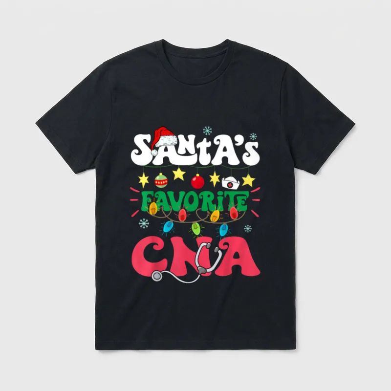 Santa's Favorite CNA Nurse Santa Hat T-Shirt – Classic T-Shirt in Black