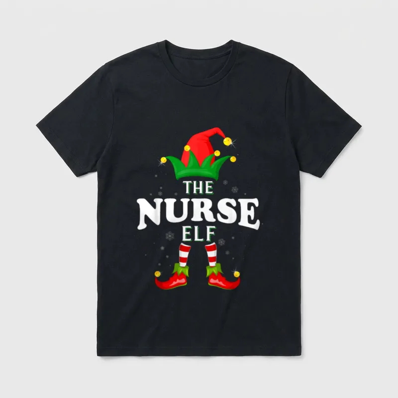 Xmas Nurse Elf Family Matching Christmas T-Shirt – Classic T-Shirt in Black