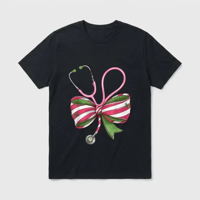 Nurse Christmas Coquette Bow Stethoscope Medical T-Shirt – Classic T-Shirt in Black