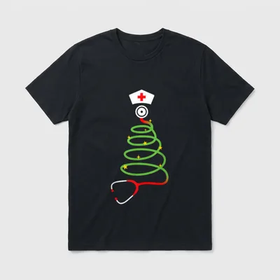 Christmas Tree with Stethoscope Nurse Hospital T-Shirt – Classic T-Shirt in Black