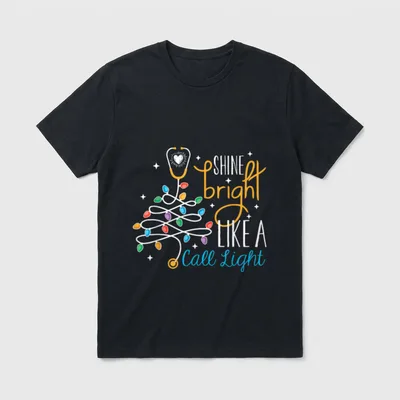 Nurse Christmas Holiday T-Shirt – Stethoscope Christmas tree with colorful holiday lights – Classic T-Shirt in Black