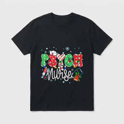 Psych Nurse Funny Xmas Light Stethoscope T-Shirt – Classic T-Shirt in Black