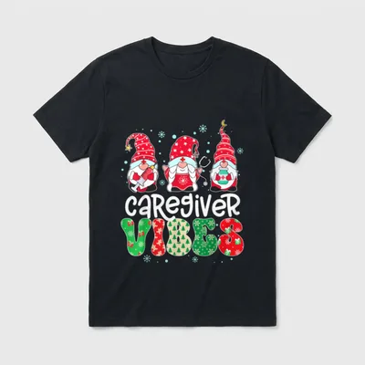 Caregiver Vibes Gnome Nurse Xmas Light T-Shirt – Classic T-Shirt in Black