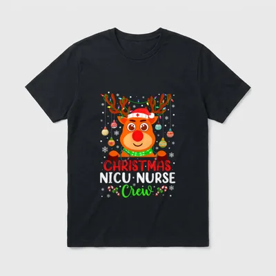 Christmas NICU Nurse Crew Santa Reindeer T-Shirt – Classic T-Shirt in Black