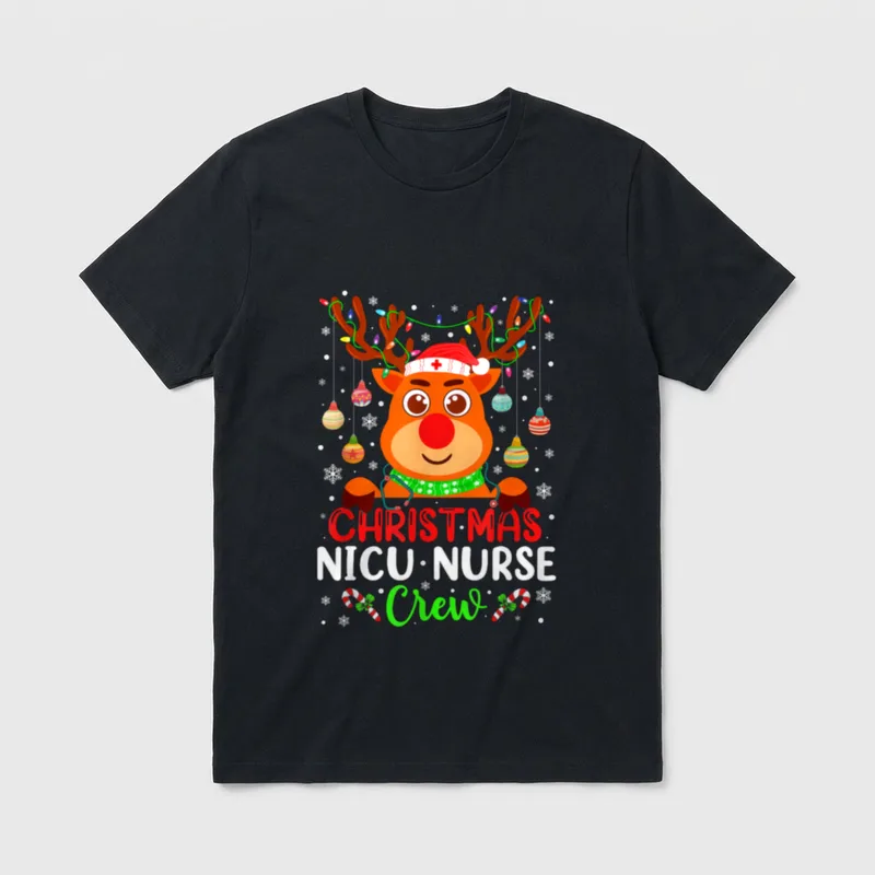 Christmas NICU Nurse Crew Santa Reindeer T-Shirt – Classic T-Shirt in Black