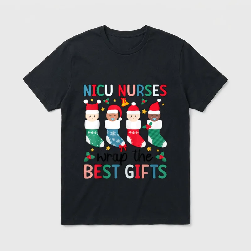 NICU Nurses Christmas Nursing Xmas Party T-Shirt – Classic T-Shirt in Black
