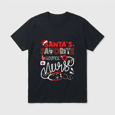 Santa's Favorite HOSPICE Nurse Xmas Lights T-Shirt – Classic T-Shirt in Black