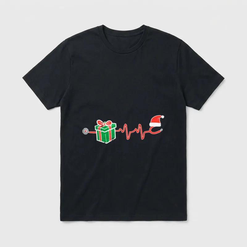 Stethoscope Heartbeat Christmas Nurse Xmas Nursing T-Shirt – Classic T-Shirt in Black