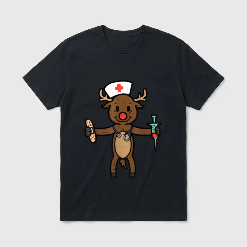 Christmas Nurse Reindeer Funny Xmas Grab T-Shirt – Classic T-Shirt in Black