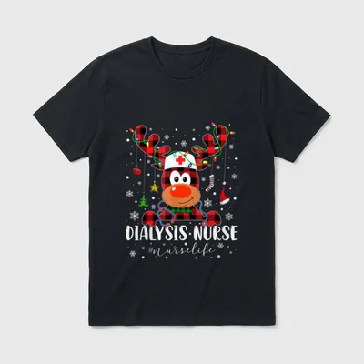 Love Dialysis Nurse Life Reindeer Christmas T-Shirt – Classic T-Shirt in Black