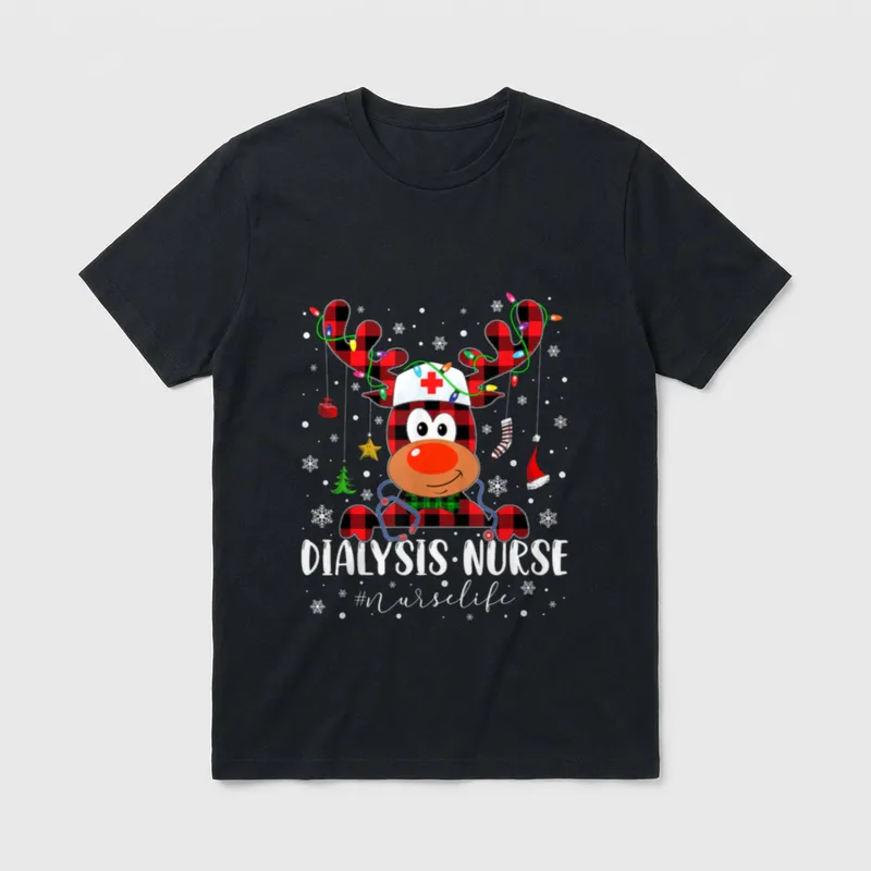 Love Dialysis Nurse Life Reindeer Christmas T-Shirt – Classic T-Shirt in Black
