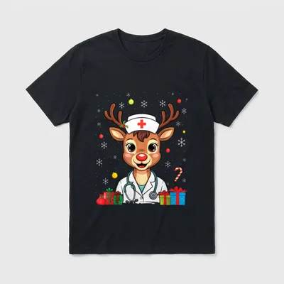 Nurse Christmas Reindeer Plaid NICU RN T-Shirt – Classic T-Shirt in Black