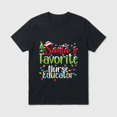 Santa Favorite Nurse Educator Christmas Lights T-Shirt – Classic T-Shirt in Black