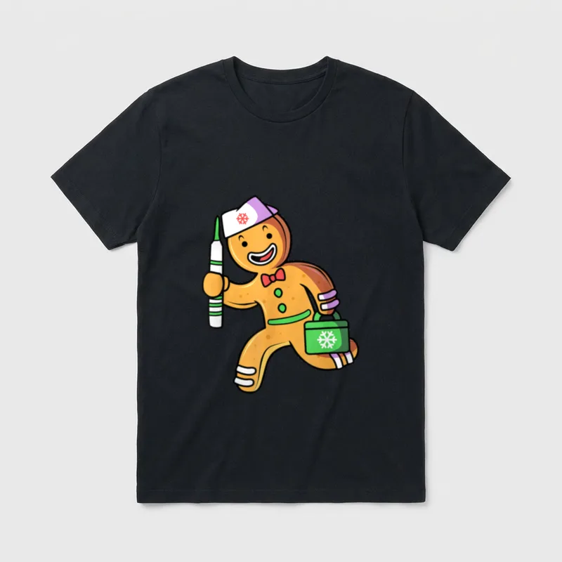 Gingerbread Man Christmas Nurse T-Shirt – Classic T-Shirt in Black