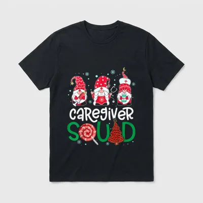 Caregiver Squad Gnomies Nurse Stethoscope Christmas T-Shirt – Classic T-Shirt in Black