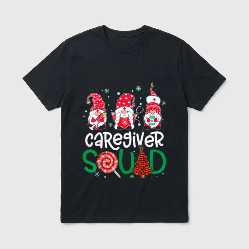 Caregiver Squad Gnomies Nurse Stethoscope Christmas T-Shirt – Classic T-Shirt in Black