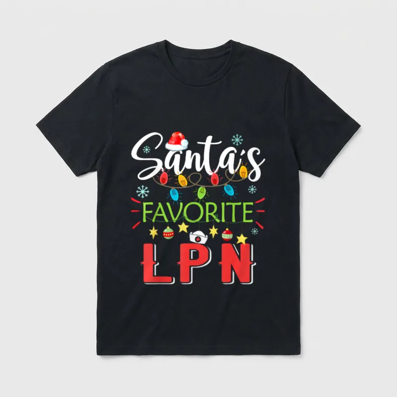 Santa's Favorite LPN Nurse Xmas Light T-Shirt – Classic T-Shirt in Black