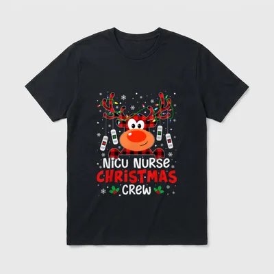 NICU Nurse Christmas Crew Cute Reindeer T-Shirt – Classic T-Shirt in Black