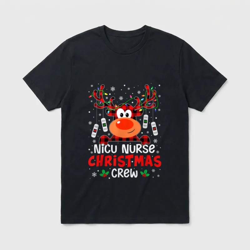 NICU Nurse Christmas Crew Cute Reindeer T-Shirt – Classic T-Shirt in Black