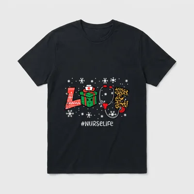 Leopard Christmas Love Nurse Life Xmas T-Shirt – Classic T-Shirt in Black