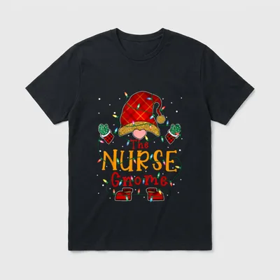Nurse Gnome Buffalo Plaid Christmas Pajamas T-Shirt – Classic T-Shirt in Black