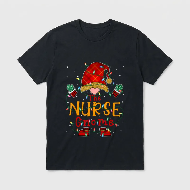 Nurse Gnome Buffalo Plaid Christmas Pajamas T-Shirt – Classic T-Shirt in Black