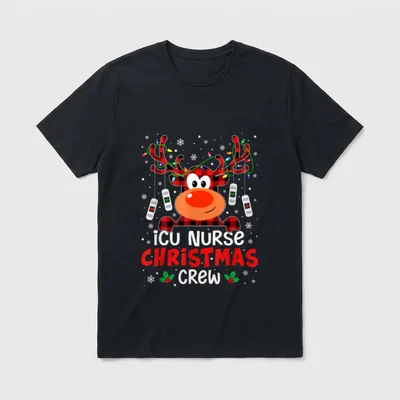 ICU Nurse Christmas Crew Cute Reindeer T-Shirt – Classic T-Shirt in Black