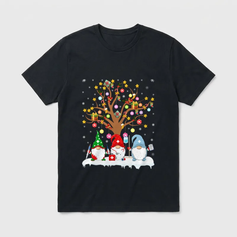 Christmas Element Tree with Gnome Nurse T-Shirt – Classic T-Shirt in Black