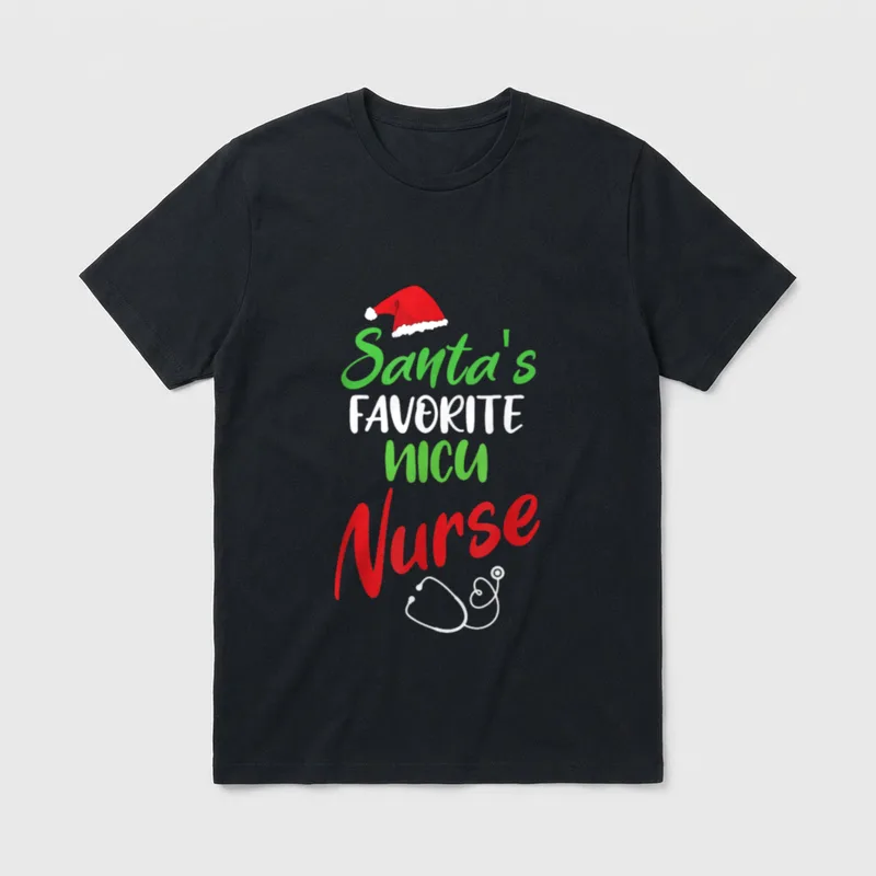 Santa's Favorite NICU Nurse Christmas Nursing T-Shirt – Classic T-Shirt in Black