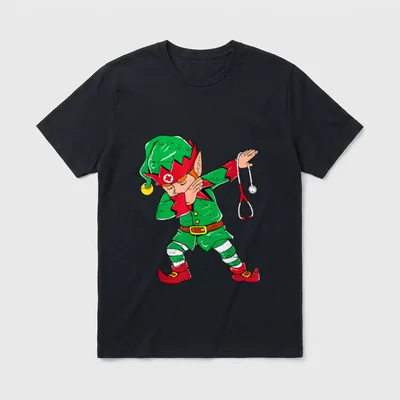 Nurse Dabbing Elf Christmas Stethoscope Nursing T-Shirt – Classic T-Shirt in Black