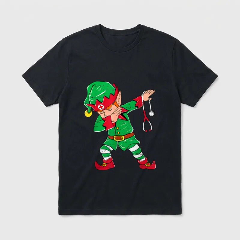 Nurse Dabbing Elf Christmas Stethoscope Nursing T-Shirt – Classic T-Shirt in Black