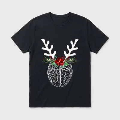 Anatomy Brain Floral Reindeer Christmas Neurology T-Shirt – Classic T-Shirt in Black