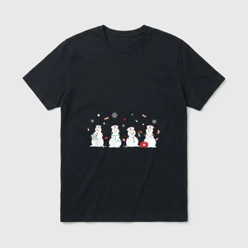 Snowman Nurse Christmas Healthcare Holiday NICU T-Shirt – Classic T-Shirt in Black