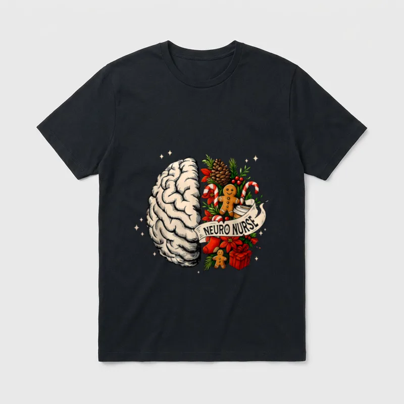Floral Brain Anatomy Neuro Nurse Christmas T-Shirt – Classic T-Shirt in Black