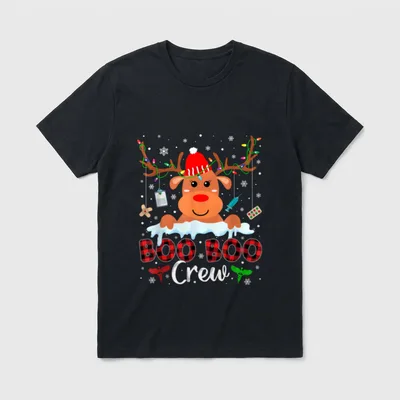 Christmas Reindeer Boo Boo Crew Nurse T-Shirt – Classic T-Shirt in Black
