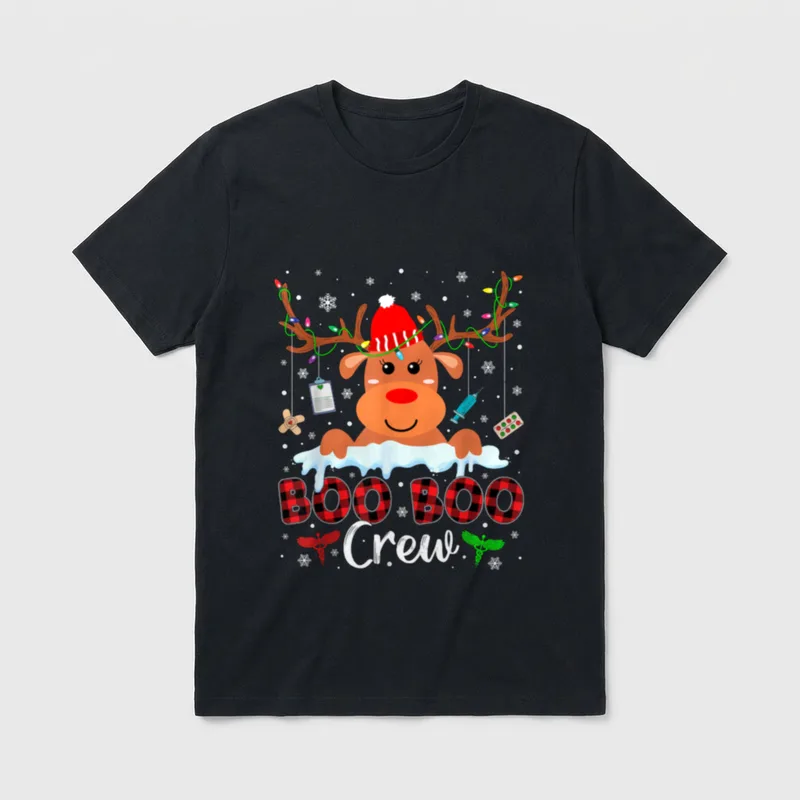 Christmas Reindeer Boo Boo Crew Nurse T-Shirt – Classic T-Shirt in Black