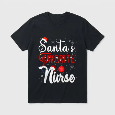 Santa's Favorite Nurse Christmas Pajama Lights T-Shirt – Classic T-Shirt in Black