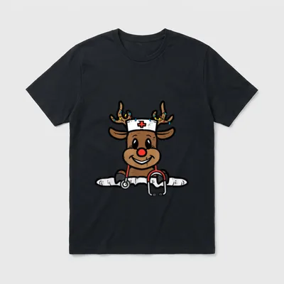 Christmas Nurse Reindeer Xmas T-Shirt – Classic T-Shirt in Black