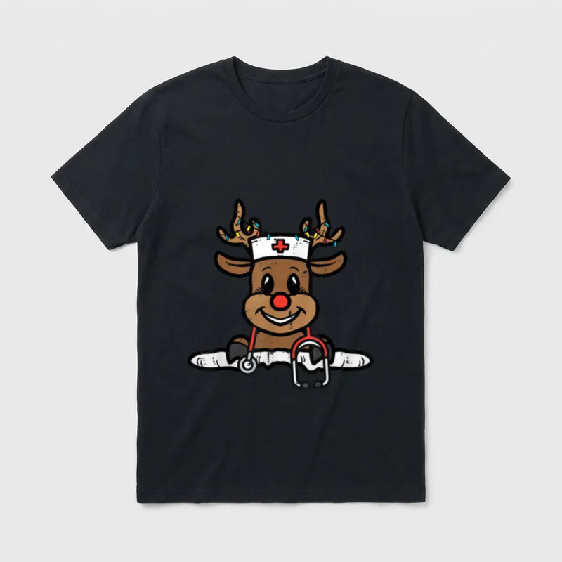 Christmas Nurse Reindeer Xmas T-Shirt – Classic T-Shirt in Black